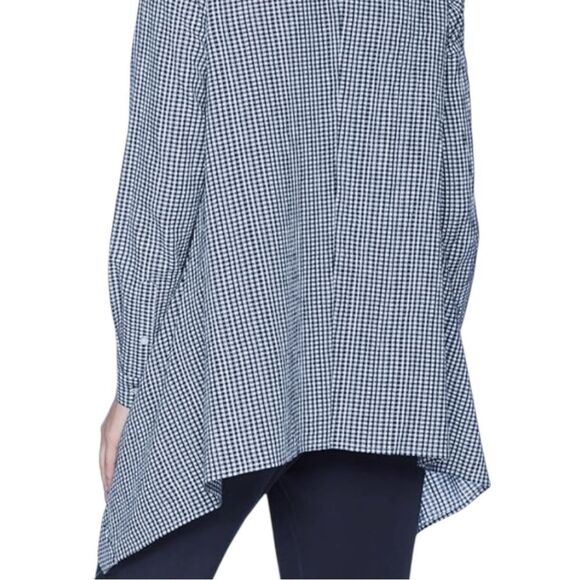 Anne Klein Gingham Button Down Sharkbite Tunic Blouse Navy White Size 0X - Picture 2 of 13